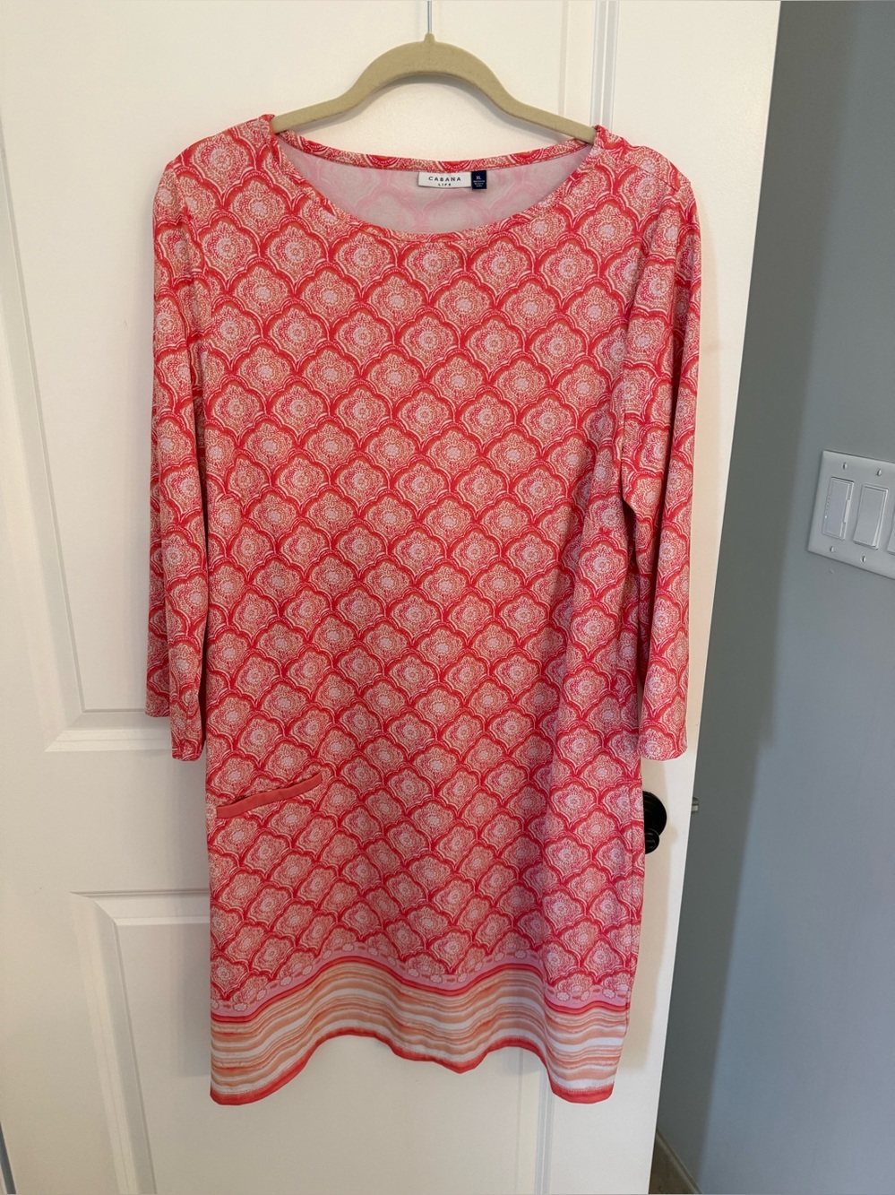 Cabana Life Coral and White Geometric Dress